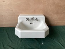 Vtg 20x17 Mid Century Cast Iron White Porcelain Old Bathroom Wall Sink 475-26E