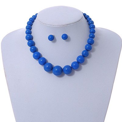 Acryl Perlen Set in silberfarben - 38 cm L / 5 cm Ext / Imperialblau