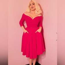 Vixen by Micheline Pitt Starlet Swing Dress in Fuchsia Pink - Small