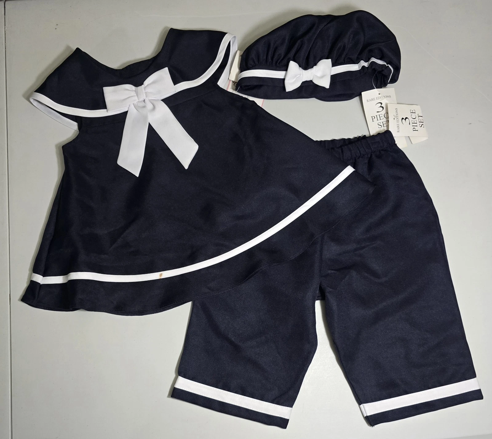New Rare Editions Baby Girls Sailor Pants Outfit Hat Navy Blue White Size 3T
