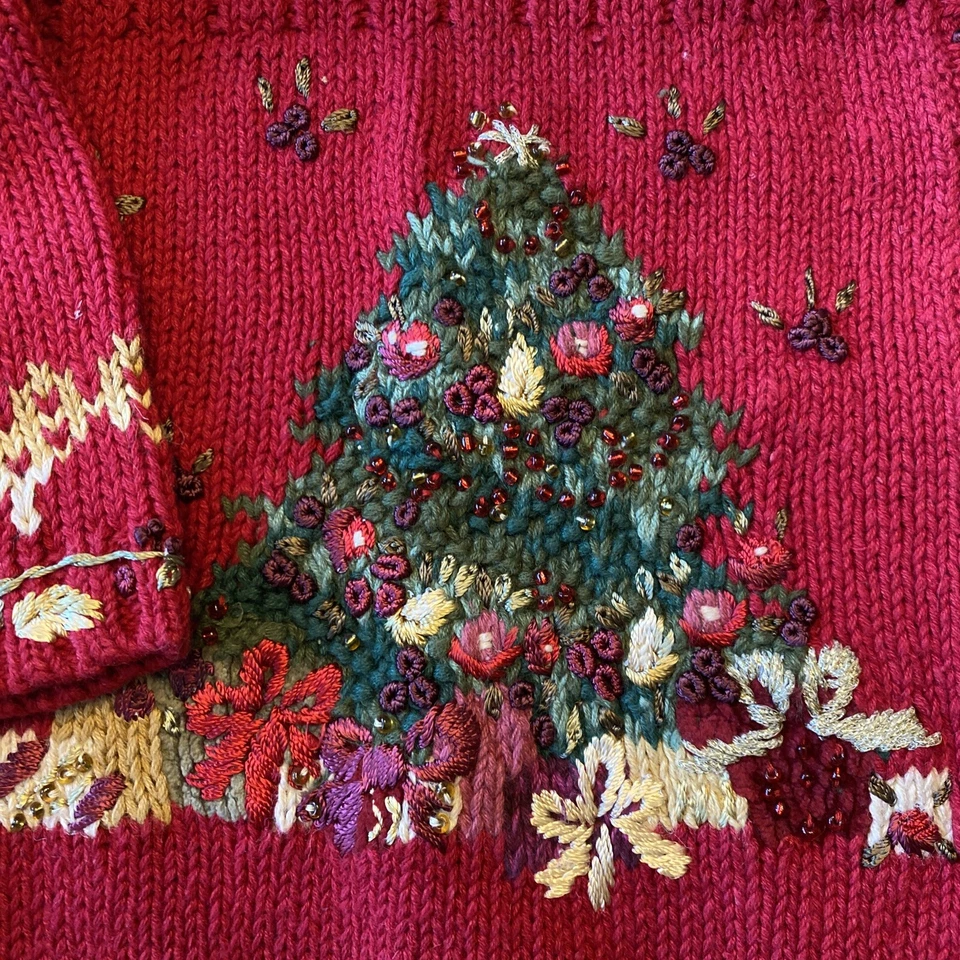 Suéter grande de vacaciones de Navidad Stitches in Time adornos grandes regalos árbol Foto 3 de 4