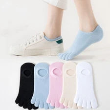 Women No Show Five Finger Toe Mesh Ankle Sport Casual Solid Cotton Socks 5 Pairs