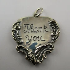 STERLING SILVER Thank you for Loving Me HEART Necklace Pendant CHARM Vintage NEW