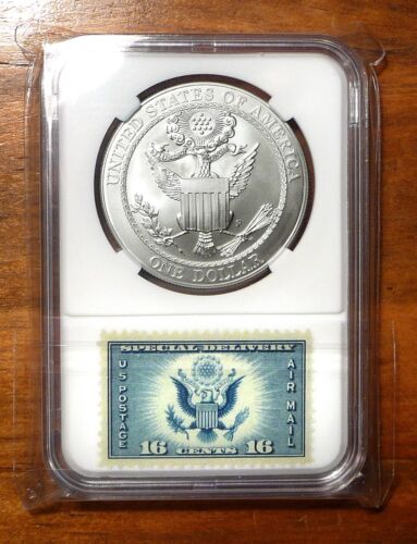 2008-P Bald Eagle Commemorative Silver Dollar with 2 Vintage Air Mail Stamps - Picture 2 of 4