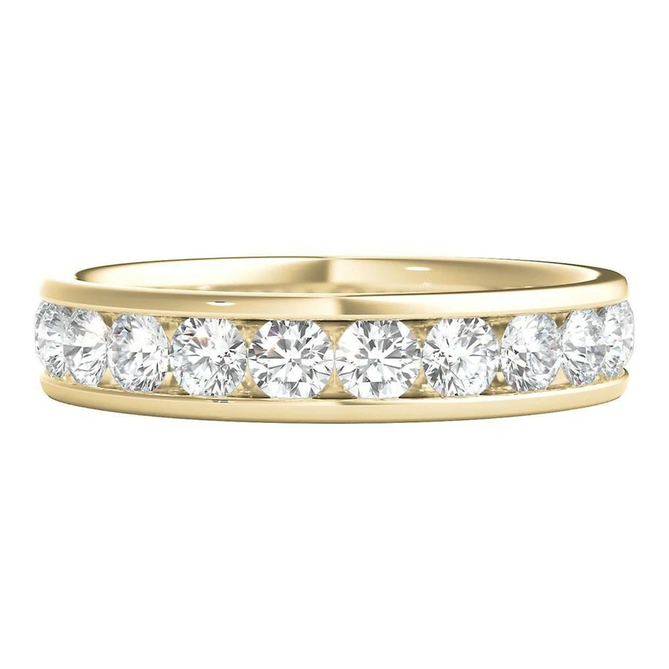 Bague Alliance Mariage Anniversaire 14K Plaqué Or Jaune Moissanite Ronde 1CT - Photo 1/1
