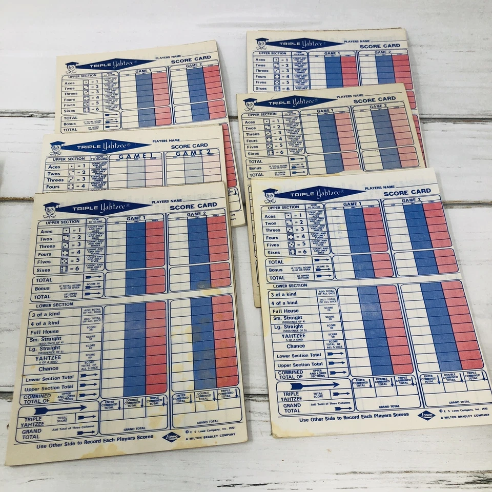 Almohadillas de puntuación Yahtzee y Triple Yahtzee de colección instrucciones cientos de hojas Foto 2 de 4