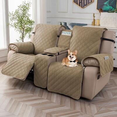 100% waterproof recliner cover double with center console, strap design，
