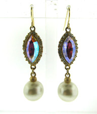Vintage Crystal Aurora Borealis Pearl Dangle Earrings .5*2 inch