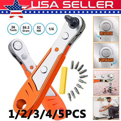 Ratcheting Right Angle Screwdriver Hex Drive 90 Degree Offset + 10PCS Bits Lot