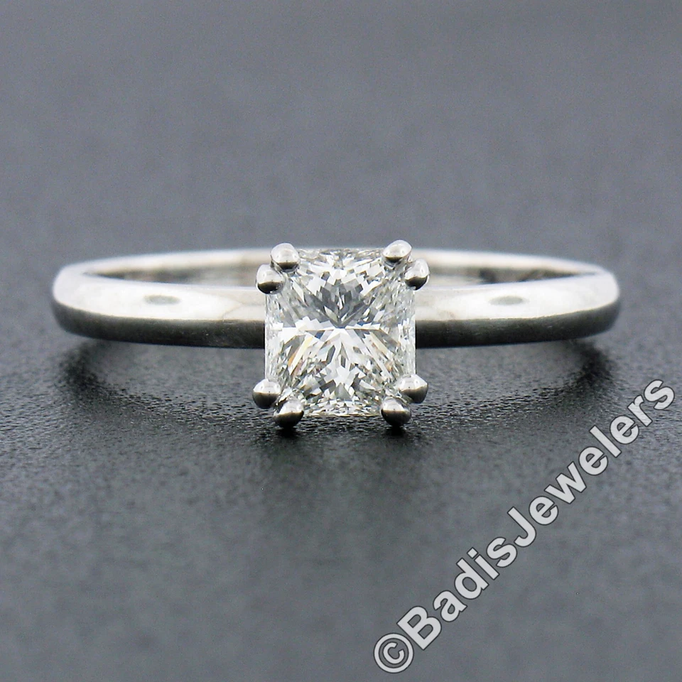 Platinum 0.68ctw GIA Emerald Cut Prong Diamond Petite Solitaire Engagement Ring - Image 3 of 4