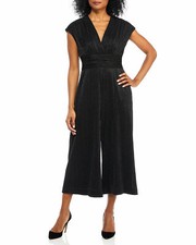 Maggy London Womens Glitter Pleated Metallic Faux Wrap Jumpsuit Size 14 158