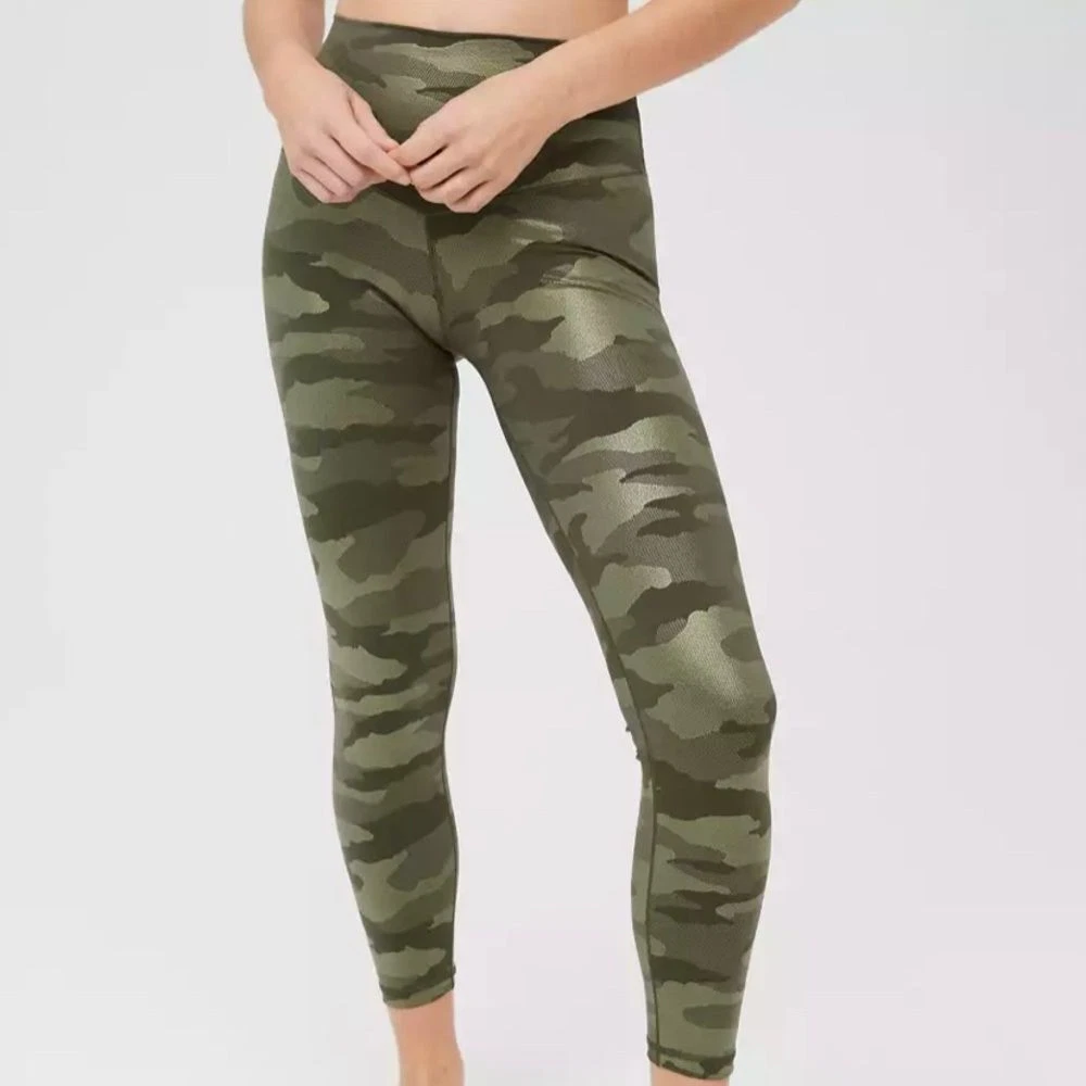 Aerie OFFLINE Real Me High Waisted Green and Gold Camo Leggings