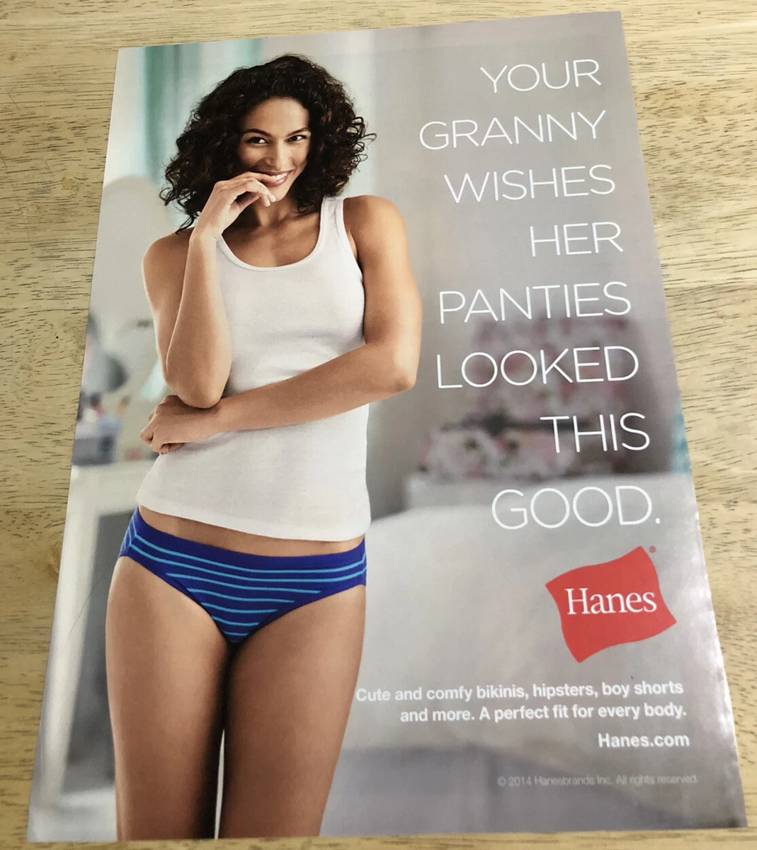 HANES BIKINI PANTIES Ad - Pretty Brunette - 2014 Magazine Print Ad