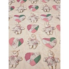 Pink Floral Crib Quilt 3D Hearts Bunny Baby Blanket Nursery Wall Hanging 36 x 30