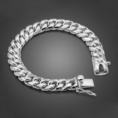 Solid 925 Sterling Silver Men's Miami Cuban Link Chain Bracelet
