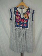 Savanna Jane Embroidered Floral Stripe Mini Dress Size Small