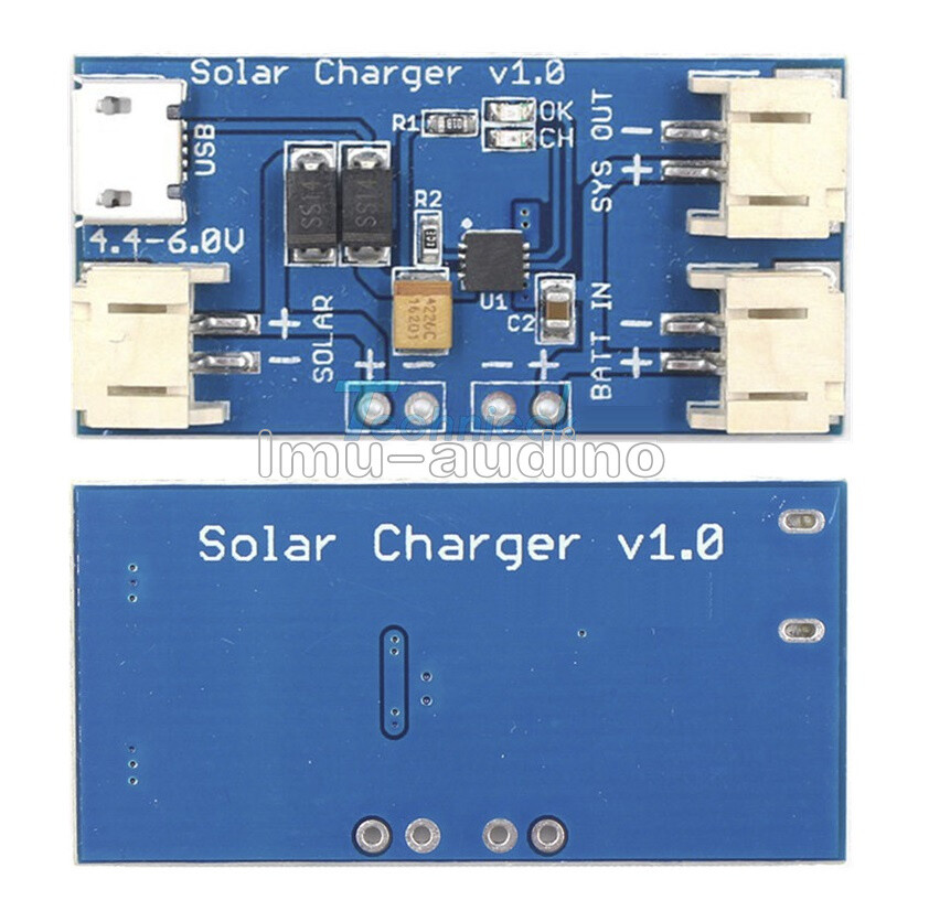 Produktbild von ISTOVO Mini Solar-Ladegerät Board CN3065 – Für LiPo-Akkus, 4,4–6V Solar-Eingang, 500mA Ladestrom, Mit JST-Stecker