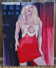 Huge Oil on Canvas Portrait - Risqué Lady "Red Rose" Contemporary Sexy Abstract
