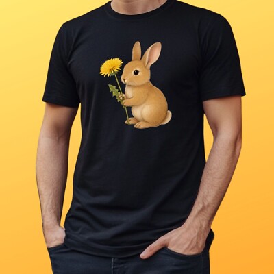 Herren T-Shirt Kaninchen und Löwenzahn Motiv Baumwolle Größe XS bis 5XL