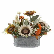 Flora Bunda Artificial Flowers 10" Sunflowers & Pumpkins Mix in TIN