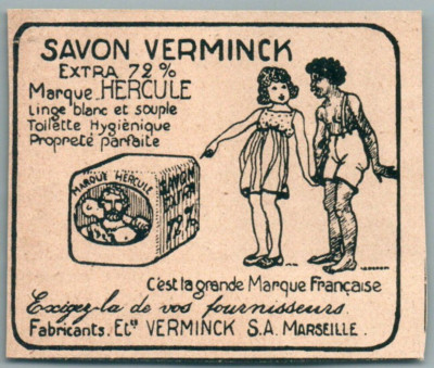 VERMCK MARSEILLE SOAP 1910 RACIST BLACK PUB THAT ''MUST'' WASH AD SOAP