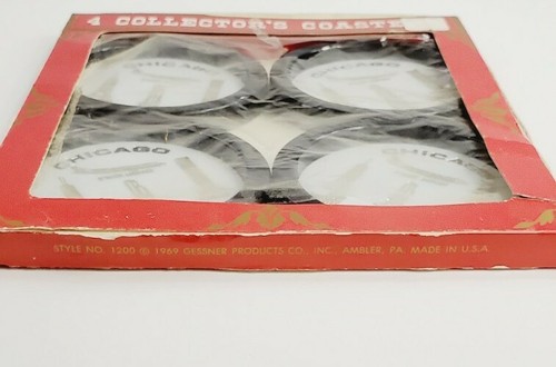 Vintage Gessner Chicago Coaster Set 4pcs Original Box 1969 Made in U.S.A. - Picture 7 of 11