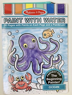 Melissa & Doug-Paint With Water Kit, 20 Pages + Paintbrush, Ocean Creatures