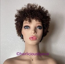 African Americans Short Human Hair Wig Afro Curly Golden Brown Ombre