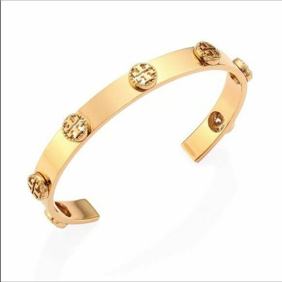 TORY BURCH Gold Plated Milgrain Raised Logo Cuff Bracelet eBay