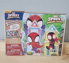 Marvel Spidey And His Amazing Friends 5 Wood Puzzles Set Storage Box NEW Sealed