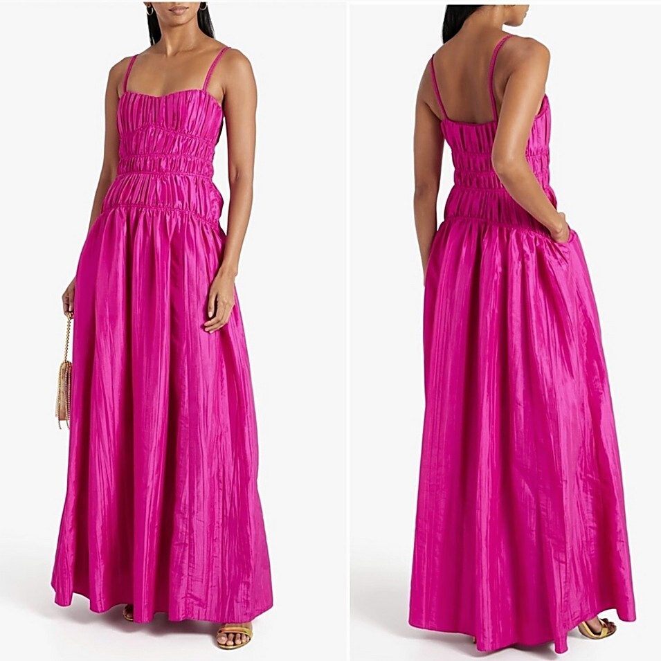 JONATHAN SIMKHAI Vestidos Stefanie Tafetán Plisados Vestido En Buganvilla Talla 2