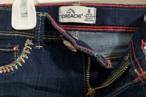 Girls Jordache Rainbow Pocket Stiching Rainbow Laced Bottoms Size 8 - Picture 3 of 7