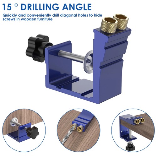Pocket Hole Jig Adjustable Punch Locator 15 Degree Angle Hole Drill Guide Kit - Picture 3 of 9