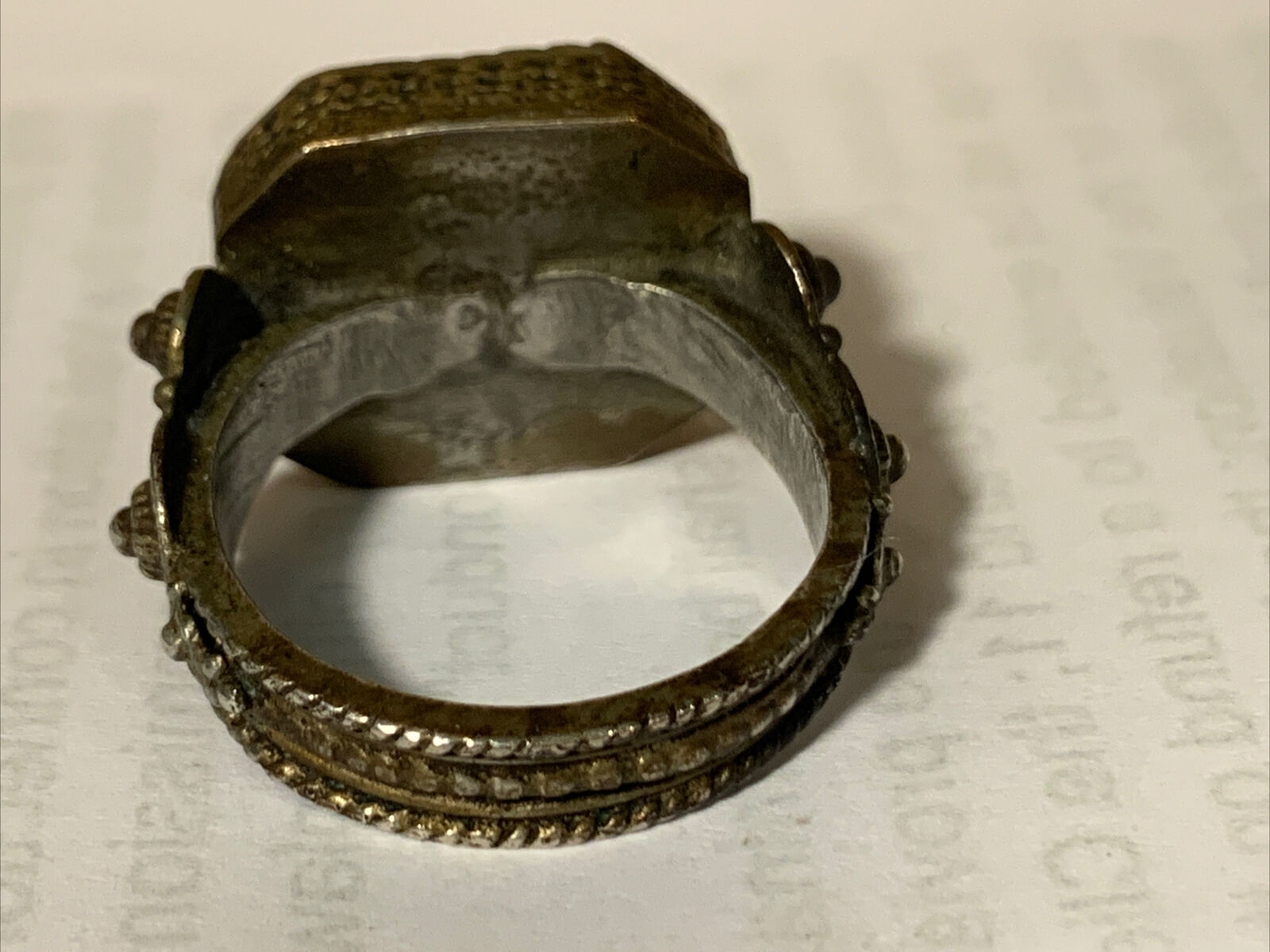 Octagonal Cornelian Gilt Metal Signet Ring Scroll… - image 4