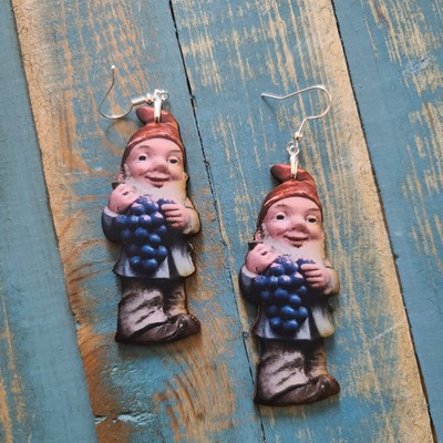 Garden Gnome GRAPE Earrings HANDCRAFTED GONK 