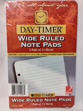 Day Timer/Runner (2) Wide Ruled Note Pads*Fits 3 & 7 Ring Binders*NEW!