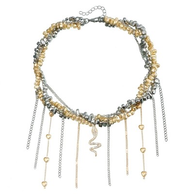 Handmade Beaded Heart Tassels Snake Pendant Necklace Accessory for Trendy Women