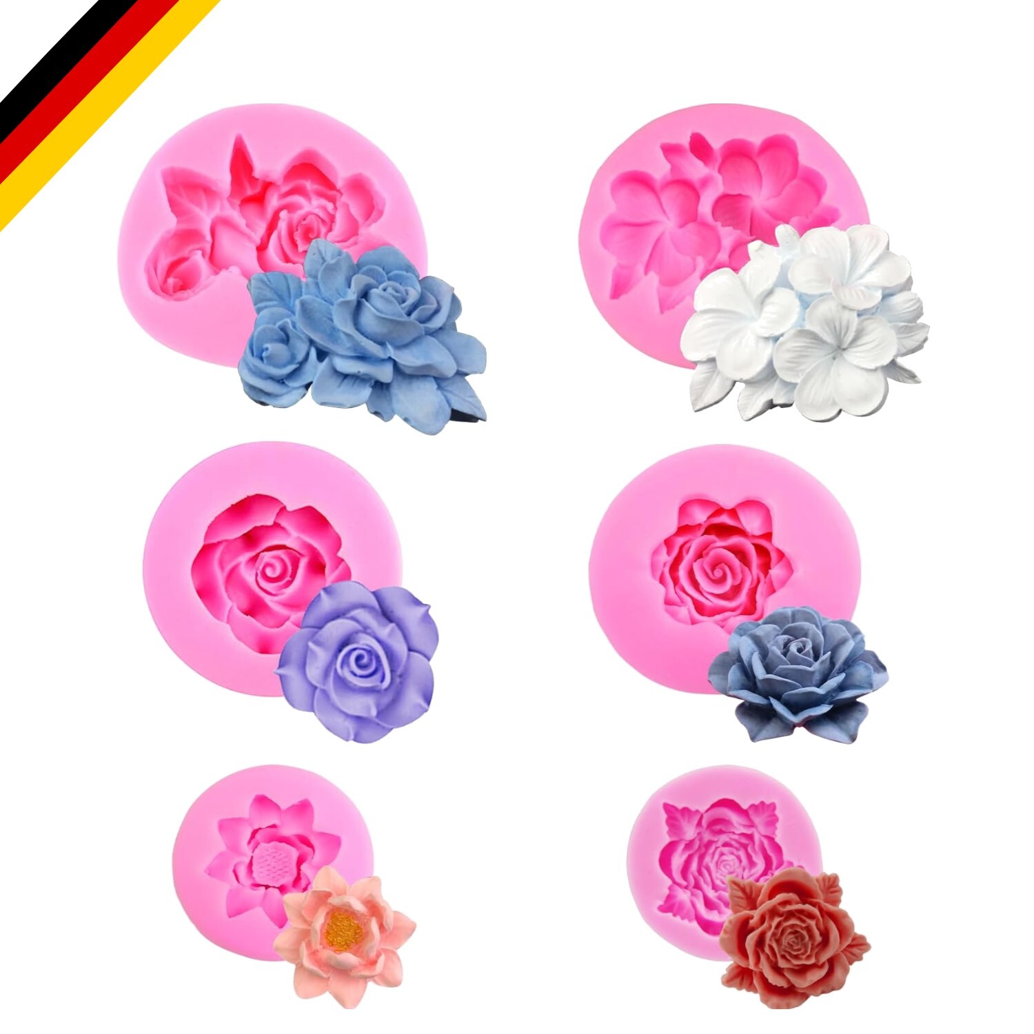 6er Set Silikonformen Blumen Rose für Kuchen Schokolade und Kerzen