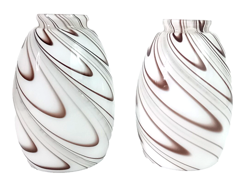 Glass Light Lamp Shade White and Brown Geometric Design 1.75" Set of 2 - Picture 2 of 7