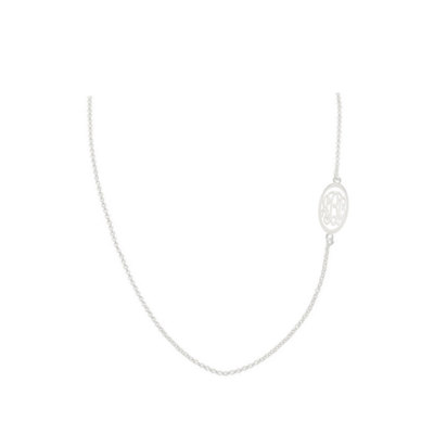 Personalisierte ovale Halskette mit 3 Initialen Monogramm seitlich in Sterlingsilber 