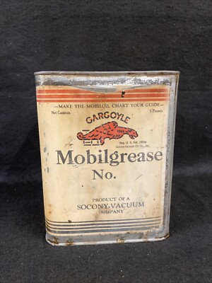 Vintage Mobil Oil Gargoyle Grease 5 Pound Square Lubricant Can
