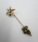 Antique Art Nouveau 14K YG Flower Stickpin w/ Fancy Brass Tip