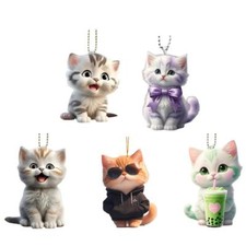 Acrylic Flat Cute Cat Car Rearview Mirror Decorative Pendant D3P7