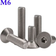 M6 - 1.0 Stainless Steel Flat Head Countersunk Allen Hex Socket Cap Screws Bolts