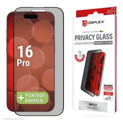 Displex Privacy Full Cover Schutzglas (10H) für Apple iPhone 16 Pro, Eco-Montage