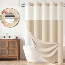 72" x 75" Cream Linen Textured Fabric Ringless Shower Curtain with Snap Hooks