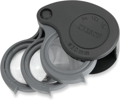 Carson Triview 5X/10X/15X Folding Loupe Magnifier with Built-In Case, 3-In-1 Por