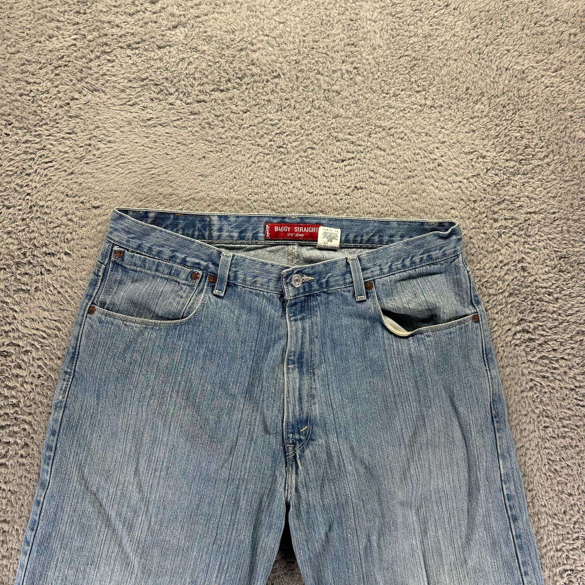 ____369！　　高さを140cm Vintage Levi's 579 Jeans Men 36x32 Blue Cotton Denim Straight Leg