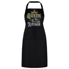 Funny Aprons for Women, Queen of The Kitchen Cooking Aprons, Women Rhinestone