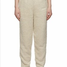 Skims Womens Teddy Fleece XS Bone Pull On Jogger Pants Drawstring Zip Pockets